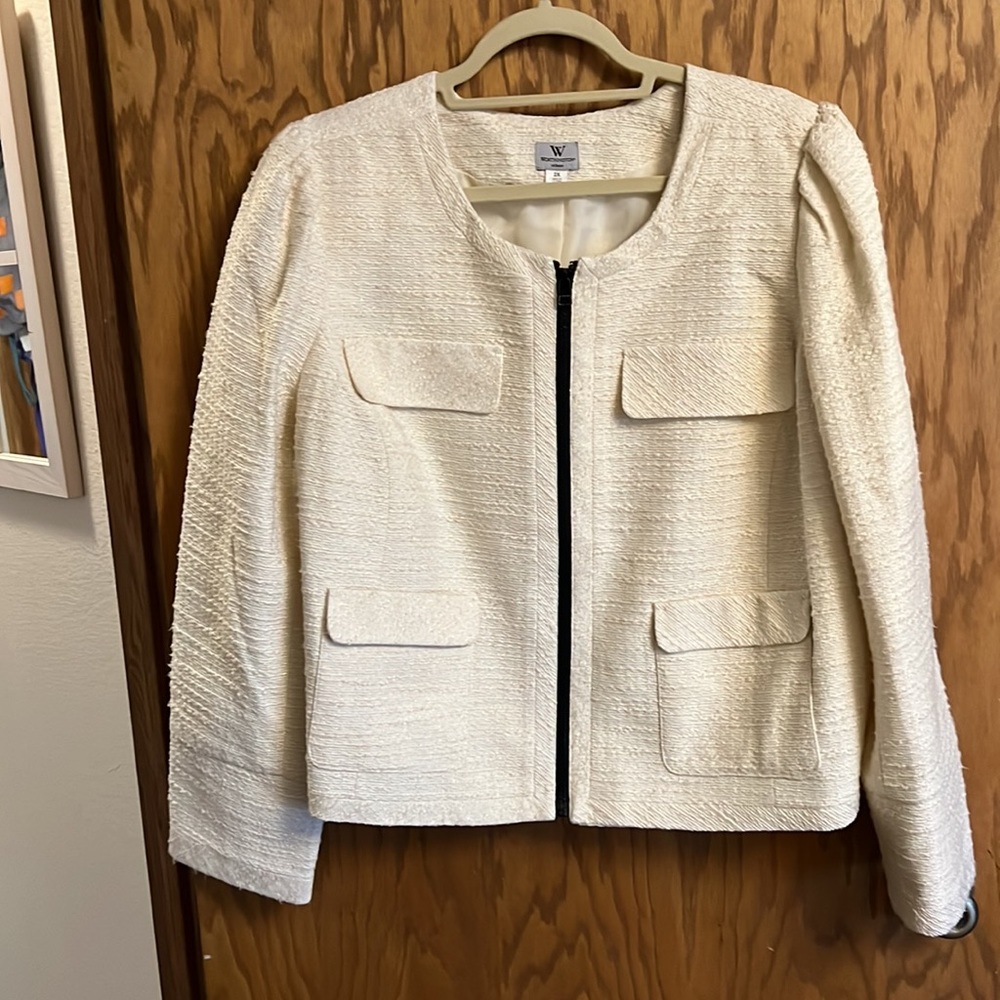 Worthington Moto Blazer with Puff Sleeves, Black Zippers | Size 2X